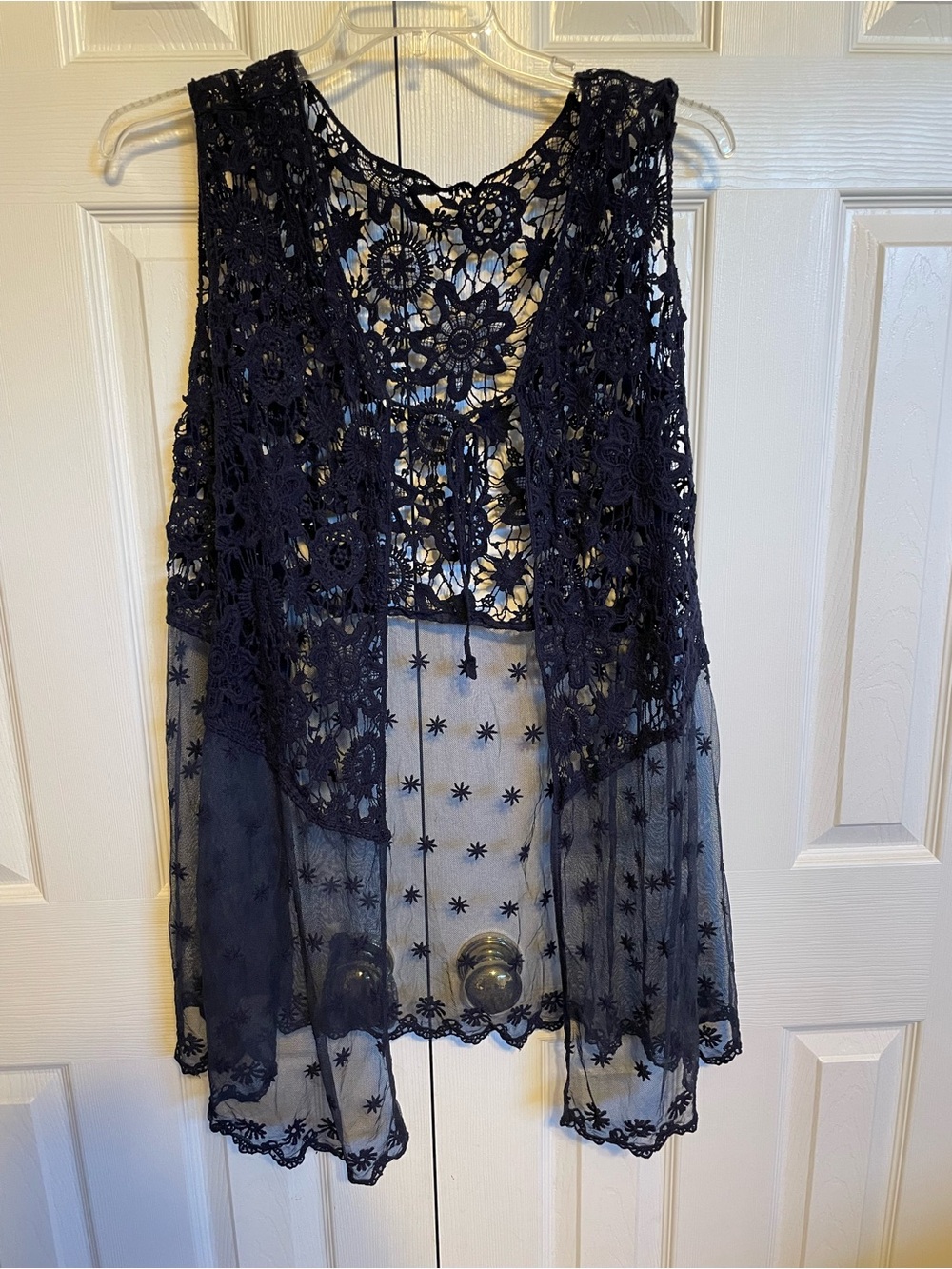 Cato Navy Crochet Lace & Star Mesh Vest